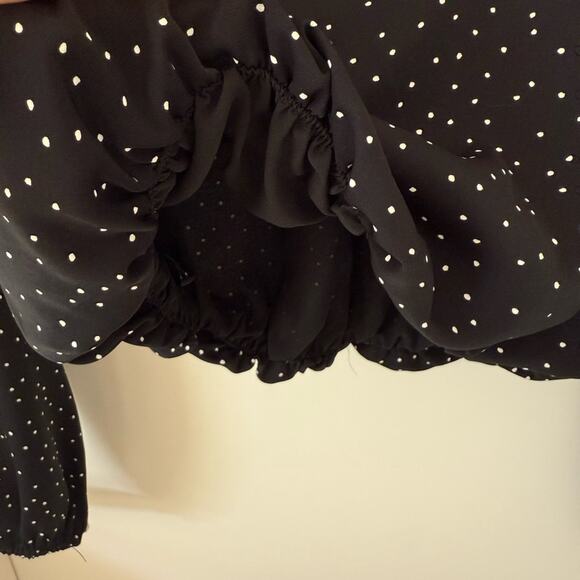 H&M Black Sz. XS Black White Polka Dot Long Sleeve Crop Bubble Blouse Crop - Picture 4 of 4